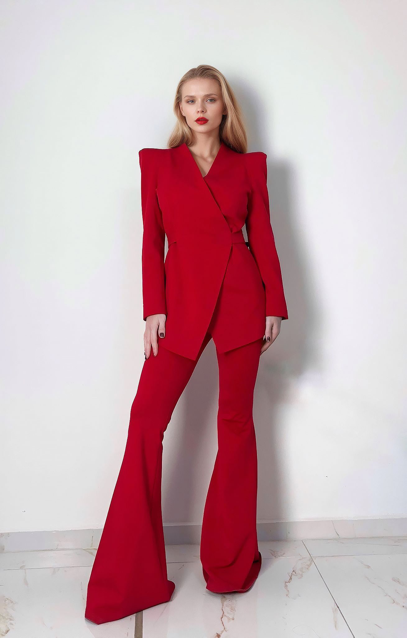 Amber in Ruby Red trousers