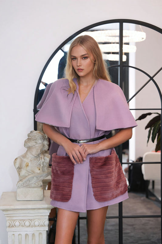 Galette in lavender cape coat